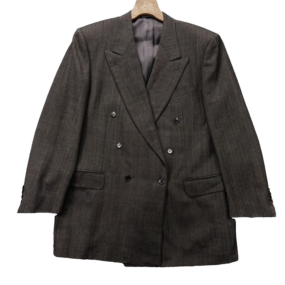 Canali Blazer Mens 54L Gray Wool Herringbone Double Breasted‎ Made In Italy